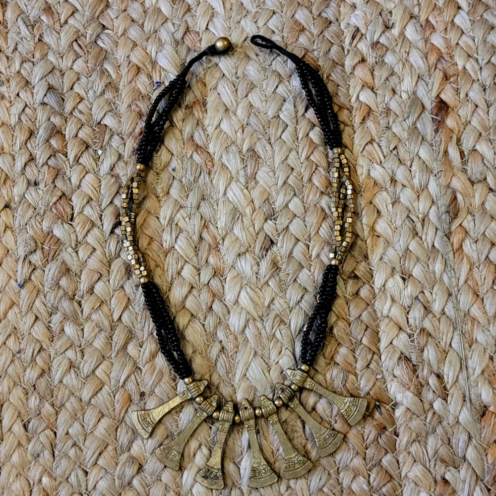 Vintage metal and beaded necklace from India, 17 in